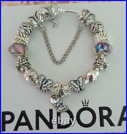 Genuine Pandora Bracelet Butterfly Clasp +Charms S925 ALE 19 cm+ Pandora Box