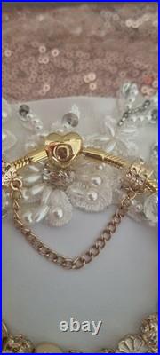 Genuine Pandora Bracelet Gold Pave Heart Clasp+ Gold Charms 20 cm + Pandora Box