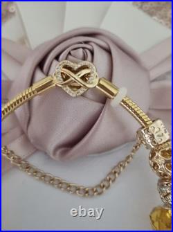 Genuine Pandora Bracelet Gold Pave Heart + Gold Charms 20 cm + Pandora Box Genuine Pandora Bracelet Gold Pave Heart + Gold Charms 20 cm + Pandora Box