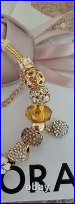 Genuine Pandora Bracelet Gold Pave Heart + Gold Charms 20 cm + Pandora Box Genuine Pandora Bracelet Gold Pave Heart + Gold Charms 20 cm + Pandora Box