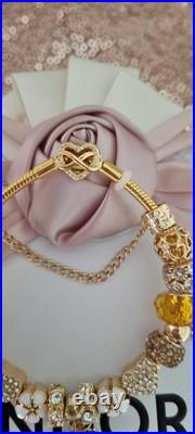 Genuine Pandora Bracelet Gold Pave Heart + Gold Charms 20 cm + Pandora Box Genuine Pandora Bracelet Gold Pave Heart + Gold Charms 20 cm + Pandora Box