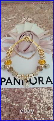 Genuine Pandora Bracelet Gold Pave Heart + Gold Charms 20 cm + Pandora Box Genuine Pandora Bracelet Gold Pave Heart + Gold Charms 20 cm + Pandora Box