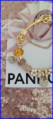 Genuine Pandora Bracelet Gold Pave Heart + Gold Charms 20 cm + Pandora Box Genuine Pandora Bracelet Gold Pave Heart + Gold Charms 20 cm + Pandora Box