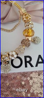 Genuine Pandora Bracelet Gold Pave Heart + Gold Charms 20 cm + Pandora Box Genuine Pandora Bracelet Gold Pave Heart + Gold Charms 20 cm + Pandora Box