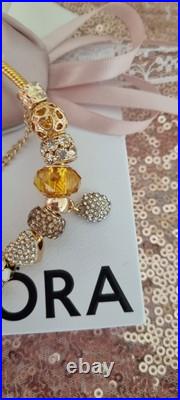 Genuine Pandora Bracelet Gold Pave Heart + Gold Charms 20 cm + Pandora Box Genuine Pandora Bracelet Gold Pave Heart + Gold Charms 20 cm + Pandora Box