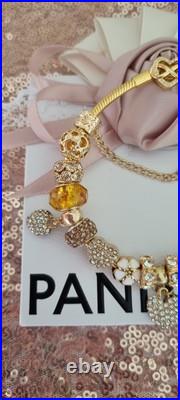 Genuine Pandora Bracelet Gold Pave Heart + Gold Charms 20 cm + Pandora Box Genuine Pandora Bracelet Gold Pave Heart + Gold Charms 20 cm + Pandora Box