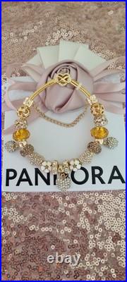 Genuine Pandora Bracelet Gold Pave Heart + Gold Charms 20 cm + Pandora Box Genuine Pandora Bracelet Gold Pave Heart + Gold Charms 20 cm + Pandora Box