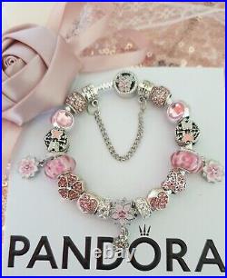 Genuine Pandora Bracelet Poetic Bloom Clasp +Charms S925 ALE 19 cm+ Pandora Box