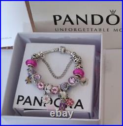 Genuine Pandora Bracelet + Silver, Pink Charms 19 cms+ Pandora Box XMAS DELIVERY