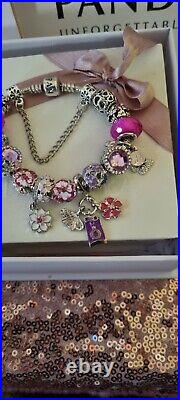 Genuine Pandora Bracelet + Silver, Pink Charms 19 cms+ Pandora Box XMAS DELIVERY