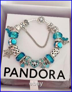 Genuine Pandora Bracelet Silver Stars S925 ALE +Blue Charms 19cm + Pandora Box