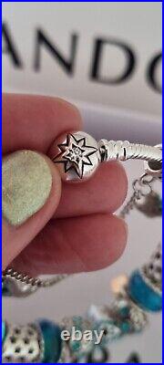 Genuine Pandora Bracelet Silver Stars S925 ALE +Blue Charms 19cm + Pandora Box