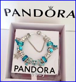 Genuine Pandora Bracelet Silver Stars S925 ALE +Blue Charms 19cm + Pandora Box