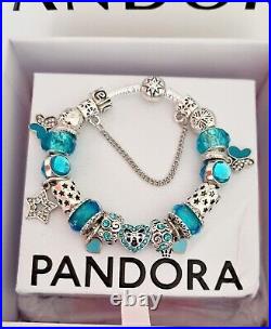 Genuine Pandora Bracelet Silver Stars S925 ALE +Blue Charms 19cm + Pandora Box