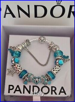 Genuine Pandora Bracelet Silver Stars S925 ALE +Blue Charms 19cm + Pandora Box