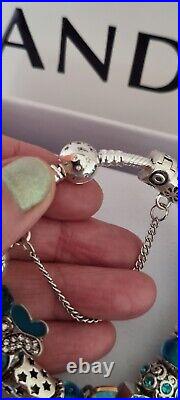 Genuine Pandora Bracelet Silver Stars S925 ALE +Blue Charms 19cm + Pandora Box