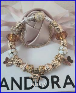 Genuine Pandora Bracelet Silver With Gold Clasp+ Gold Charms ALE MET 19 cm + Box Genuine Pandora Bracelet Silver With Gold Clasp+ Gold Charms ALE MET 19 cm + Box