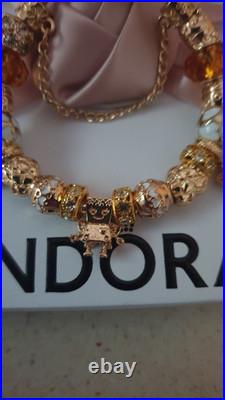 Genuine Pandora Bracelet Silver With Gold Clasp+ Gold Charms ALE MET 19 cm + Box Genuine Pandora Bracelet Silver With Gold Clasp+ Gold Charms ALE MET 19 cm + Box