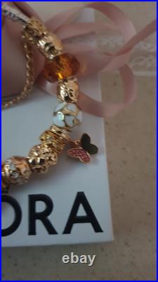 Genuine Pandora Bracelet Silver With Gold Clasp+ Gold Charms ALE MET 19 cm + Box Genuine Pandora Bracelet Silver With Gold Clasp+ Gold Charms ALE MET 19 cm + Box