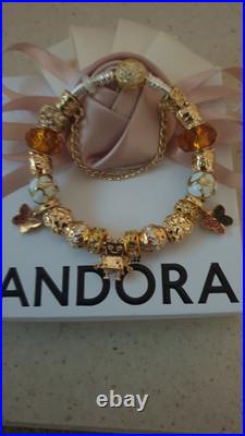 Genuine Pandora Bracelet Silver With Gold Clasp+ Gold Charms ALE MET 19 cm + Box Genuine Pandora Bracelet Silver With Gold Clasp+ Gold Charms ALE MET 19 cm + Box