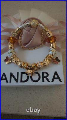 Genuine Pandora Bracelet Silver With Gold Clasp+ Gold Charms ALE MET 19 cm + Box Genuine Pandora Bracelet Silver With Gold Clasp+ Gold Charms ALE MET 19 cm + Box