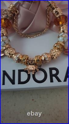 Genuine Pandora Bracelet Silver With Gold Clasp+ Gold Charms ALE MET 19 cm + Box Genuine Pandora Bracelet Silver With Gold Clasp+ Gold Charms ALE MET 19 cm + Box