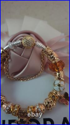 Genuine Pandora Bracelet Silver With Gold Clasp+ Gold Charms ALE MET 19 cm + Box Genuine Pandora Bracelet Silver With Gold Clasp+ Gold Charms ALE MET 19 cm + Box