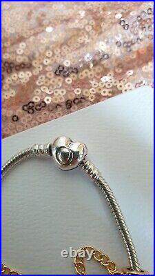 Genuine Pandora Bracelet With heart Clasp With Gold Charms 19 cm + Box