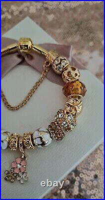 Genuine Pandora Bracelet in Gold with Pandora Clasp & Gold Charms 20 cm & Box