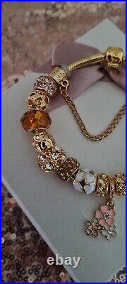 Genuine Pandora Bracelet in Gold with Pandora Clasp & Gold Charms 20 cm & Box