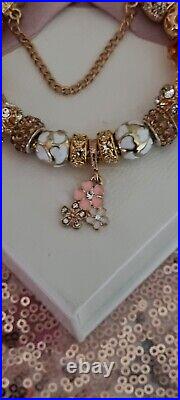 Genuine Pandora Bracelet in Gold with Pandora Clasp & Gold Charms 20 cm & Box