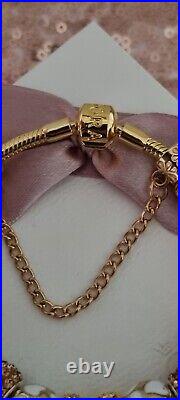 Genuine Pandora Bracelet in Gold with Pandora Clasp & Gold Charms 20 cm & Box