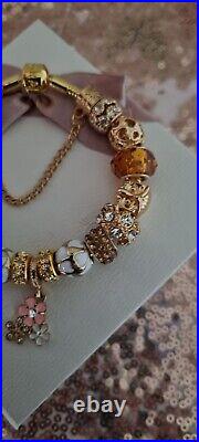 Genuine Pandora Bracelet in Gold with Pandora Clasp & Gold Charms 20 cm & Box