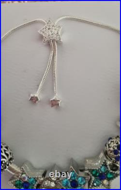 Genuine Pandora Bracelet star Clasp & Silver/Blue Charms Adjusts + Pandora Box