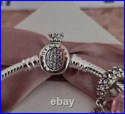 Genuine Pandora Bracelet with Crown signature Clasp & Charms 19 cms S925 ALE+Box