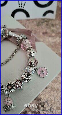 Genuine Pandora Bracelet with Crown signature Clasp & Charms 19 cms S925 ALE+Box