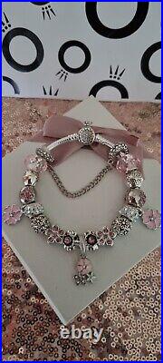 Genuine Pandora Bracelet with Crown signature Clasp & Charms 19 cms S925 ALE+Box