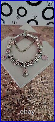 Genuine Pandora Bracelet with Crown signature Clasp & Charms 19 cms S925 ALE+Box