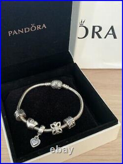Genuine Pandora Charm Bracelet 18cm Pave Heart Clasp with Charms #B/7