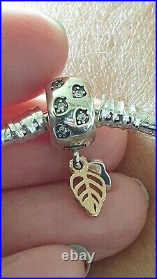 Genuine Pandora Charm Bracelet Leaf Clasp + Rose Gold Charms 20 cm + Pandora Box