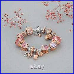 Genuine Pandora Charm Bracelet Leaf Clasp + Rose Gold Charms 20 cm + Pandora Box