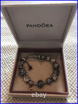 Genuine Pandora Charm Bracelet With 12 Charms Bundle White Silver Floral Heart