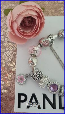 Genuine Pandora Silver Bracelet & Silver/pink Charms 19 cm+ Pandora Box