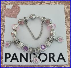 Genuine Pandora Silver Bracelet & Silver/pink Charms 19 cm+ Pandora Box