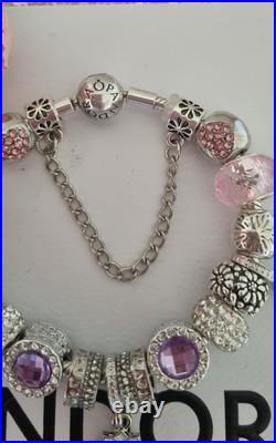 Genuine Pandora Silver Bracelet & Silver/pink Charms 19 cm+ Pandora Box