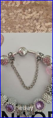 Genuine Pandora Silver Bracelet & Silver/pink Charms 19 cm+ Pandora Box