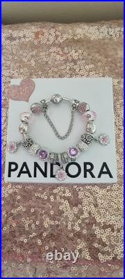 Genuine Pandora Silver Bracelet & Silver/pink Charms 19 cm+ Pandora Box