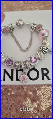 Genuine Pandora Silver Bracelet & Silver/pink Charms 19 cm+ Pandora Box