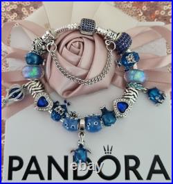 Genuine Pandora Silver Bracelet with crystal Clasp 19 cms +Charms ALE S925 +Box
