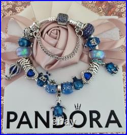 Genuine Pandora Silver Bracelet with crystal Clasp 19 cms +Charms ALE S925 +Box
